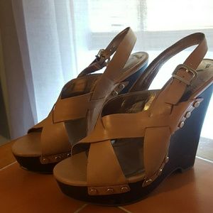 BCBG platformed corkwedged sandal