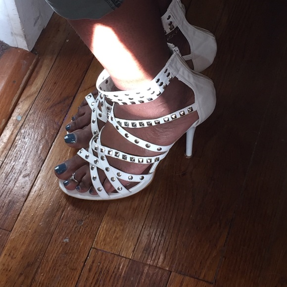 Silver studded sandal type heels