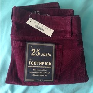 J. Crew Toothpick Ankle Cord in Cabernet