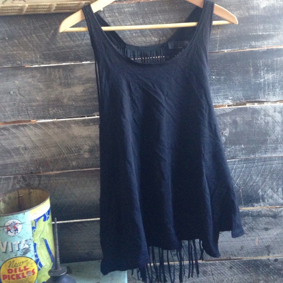 BOHO Fringed black tank top. No trades. Price firm