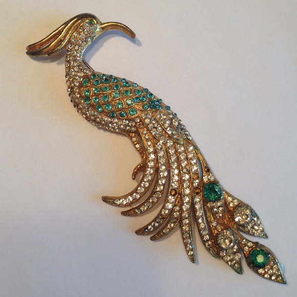 Antique Large Rhinestone PEACOCK Brooch Vibrant