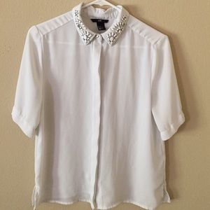 Embellished collared button up shirt