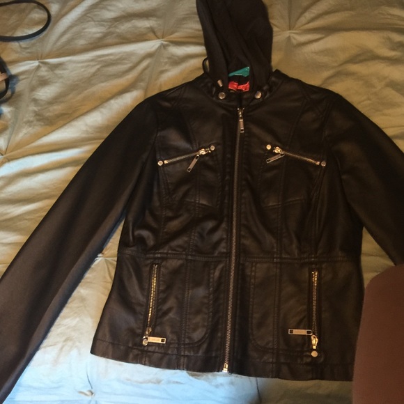 Hooded leather jacket