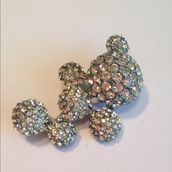 Vintage Black & Clear Bauble Rhinestone Brooch Pin