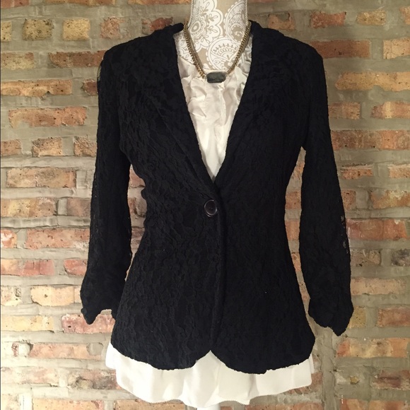 Black Lace Blazer with Peplum Back
