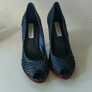 Steve Madden blue polka dot peep toes