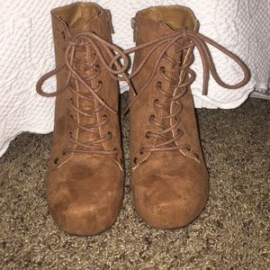 Dark tan lace up booties with heel