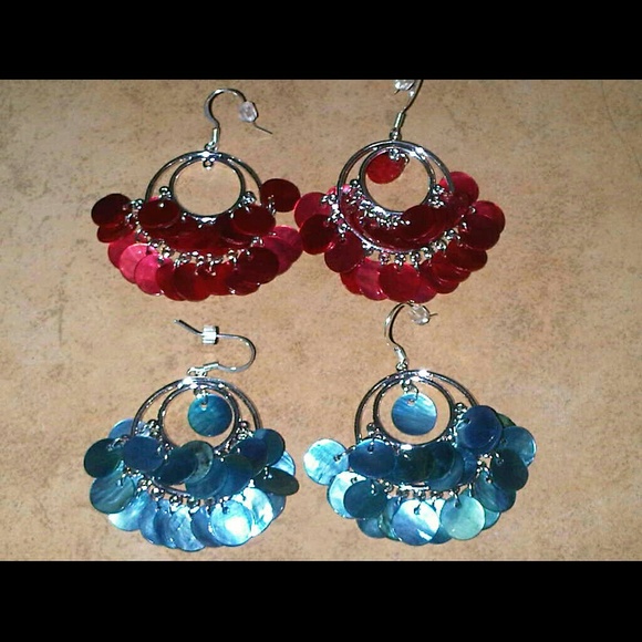 Handmade red shell chandelier earrings