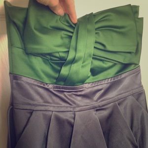 Emerald and Charcoal Strapless Bow Dress