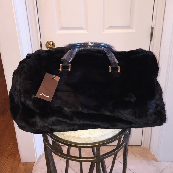 Natasha Handbags - Travel Bag by is Natasha Black Faux Fur/ firm pl