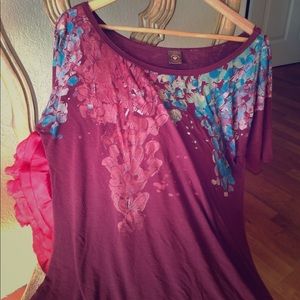 Anthropologie Maroon short sleeve rayon top