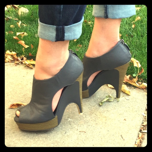 Grey Cutout Stiletto Peeptoe Booties