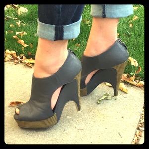 Grey Cutout Stiletto Peeptoe Booties