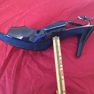 Navy Blue Peep Toe Patten Leather Sling Back shoe