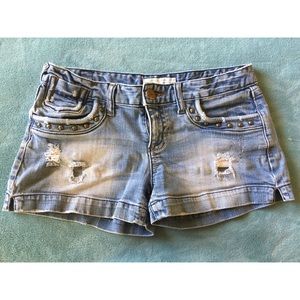 Textured Denim Shorts
