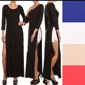 Long sleeve white maxi shirt side slits large