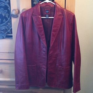 Red, Leather blazer, from the Gap.
