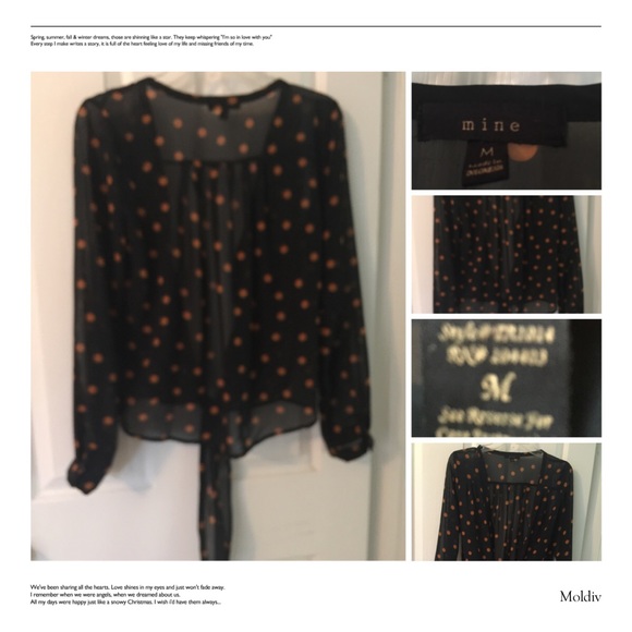 A perfect blouse black with orange dots Sz M sheer