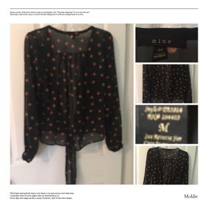 A perfect blouse black with orange dots Sz M sheer