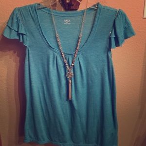 Beautiful Teal TShirt with flutter sleeves & bling