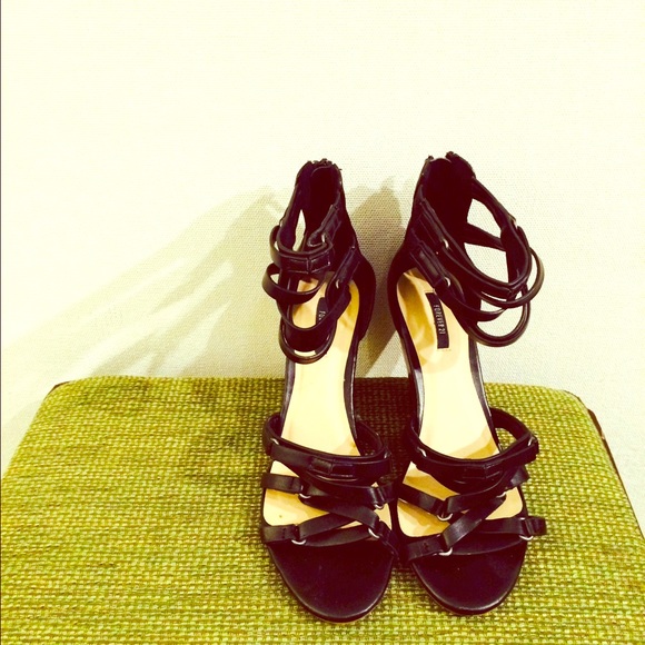 Black leather strappy heels