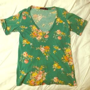 Alternative Apparel Floral Print V Neck