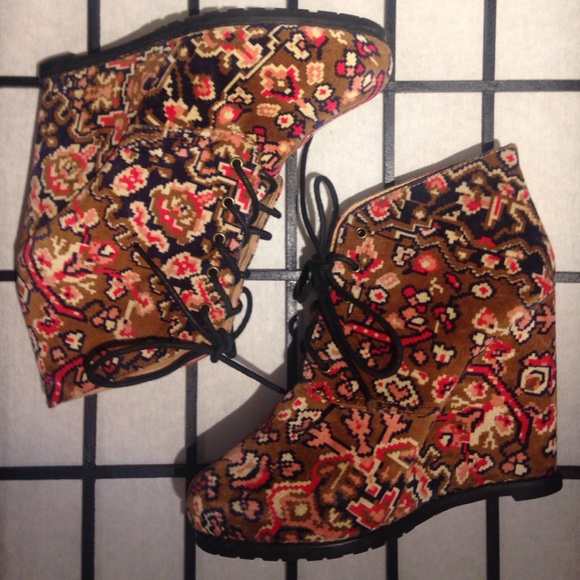 Kimchi Blue Suede Patterned Wedge Boots