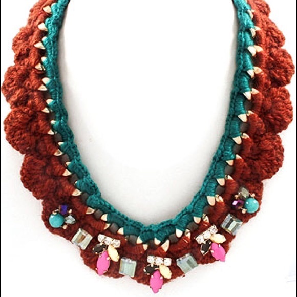 Bohemian 2 pc set lot bundle pink brown candy knitted boho yarn necklace funky - Picture 2 of 8