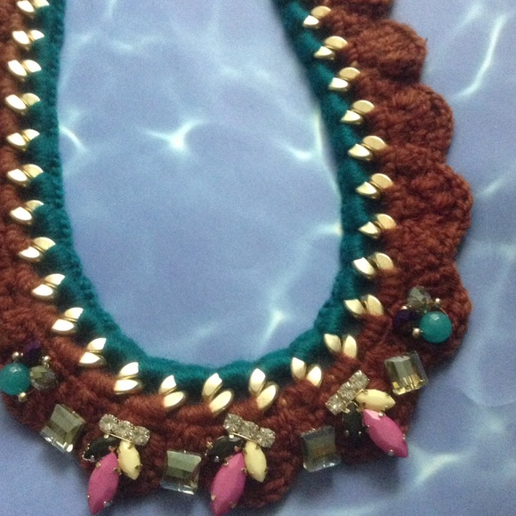 Bohemian 2 pc set lot bundle pink brown candy knitted boho yarn necklace funky - Picture 3 of 8