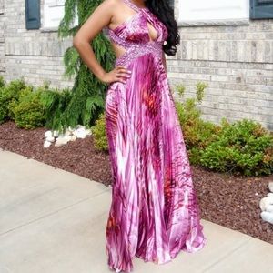 David's Bridal Pink Long Pleated Sequin Prom Dress