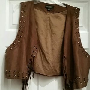 Forever 21 Brown Swede Fringe Vest