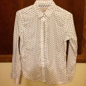 *NWOT* White Button down with Navy Polka dots