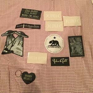 various Brandy Melville stickers and key chain