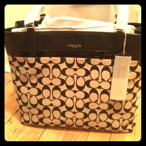 Coach khaki and black medium tote bag