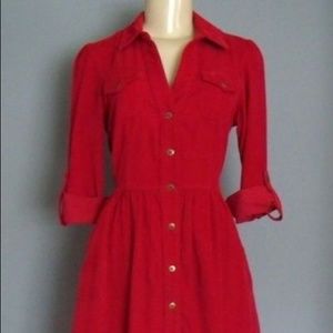 Red corduroy button up dress