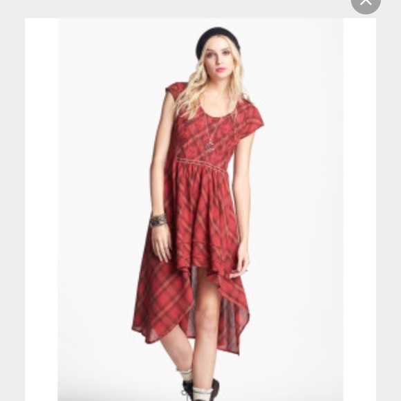 NWT Free People hi-low red plaid dress. - Picture 3 of 4