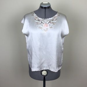 Silk Blouse w/Embroidery & Scalloped Edges
