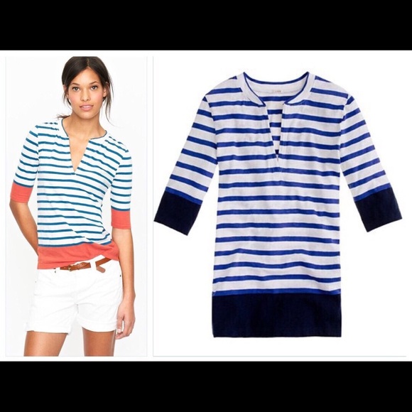 J Crew blue and white stripe cotton sailor shirt