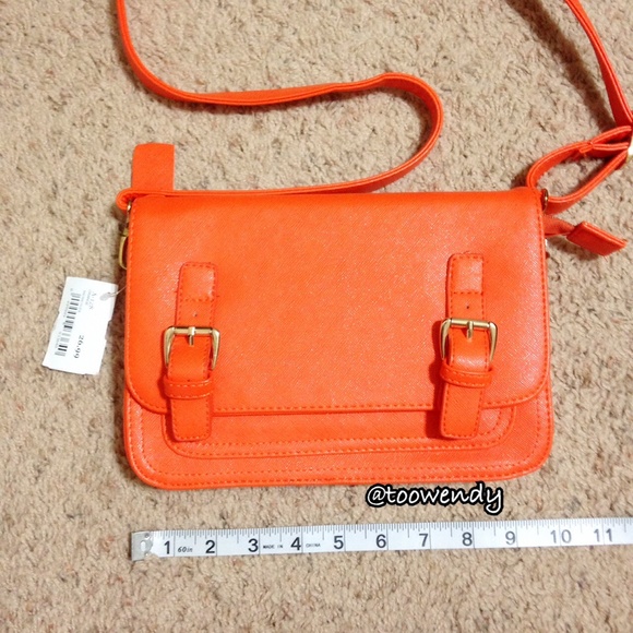 Handbags - Bright Orange Faux Leather Crossbody