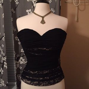 Bebe Shirred Lace And Silk Bustier