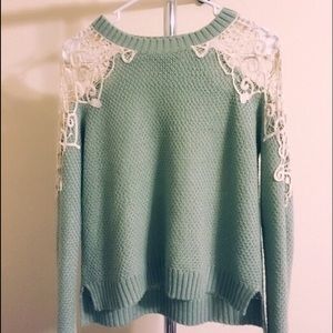 Forever21 lace shoulder mint sweatshirt