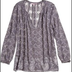 Metallic grey silk jacquard blouse