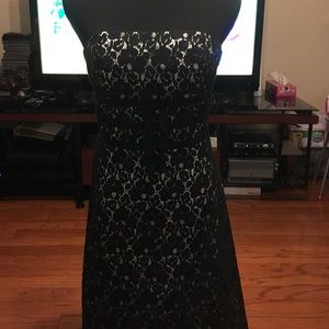 WHBM strapless black lace overlay dress