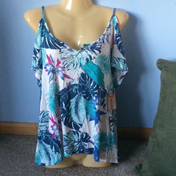 Mudd Tops - Tropical Off-the shoulder Top