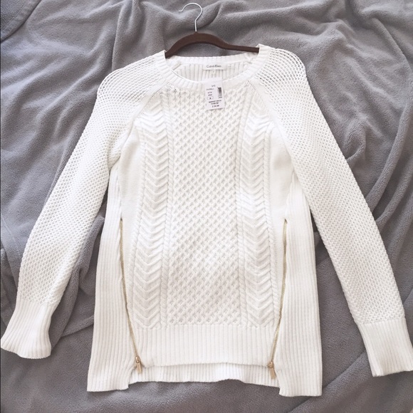 White Calvin Klein Fisherman Sweater