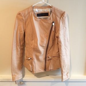 Zara Biker Leather Jacket With Ruffle Detail Coat