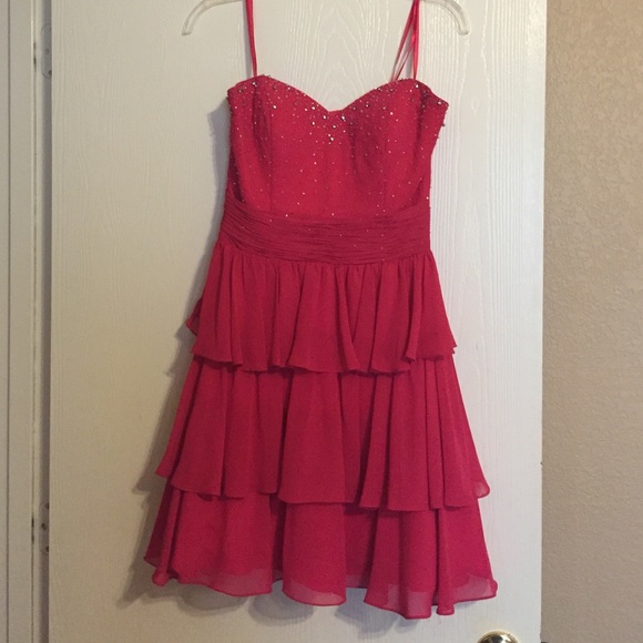 Hot pink ruffle tier cocktail dress