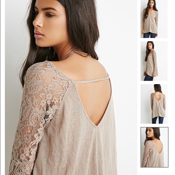 Lace-Sleeved Forever 21 v-neck top - Picture 2 of 4