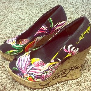 Ed hardy open toe wedges