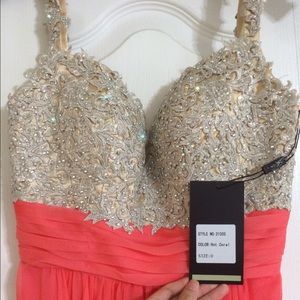 NWT La Femme 21505 Hot Coral Gown
